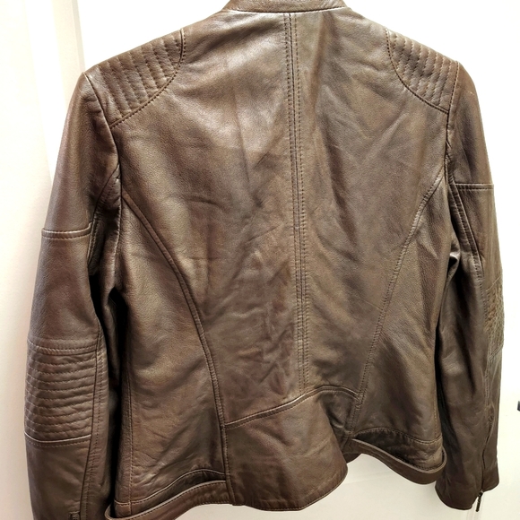 CORBANI Womens Asymmetrical Leather Jacket – Genuine Lambskin Leather (Brown XS) - Picture 9 of 10